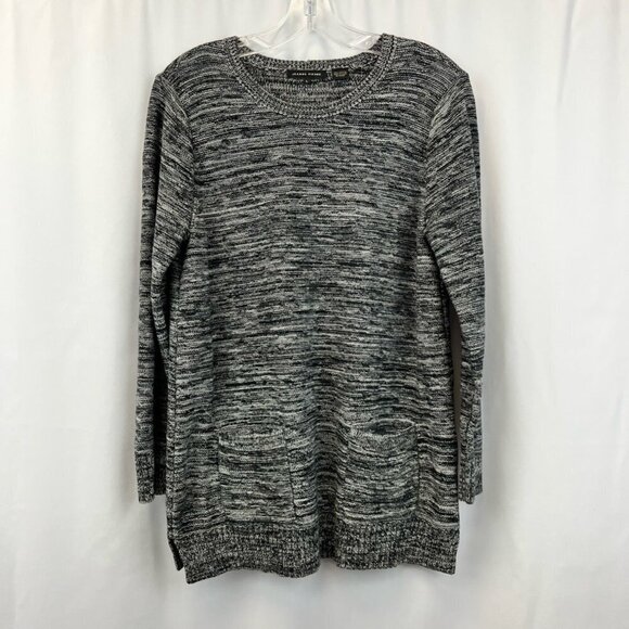 Jeanne Pierre Womens Tunic Sweater Black White Marled Long Sleeve Pockets L - Picture 1 of 9